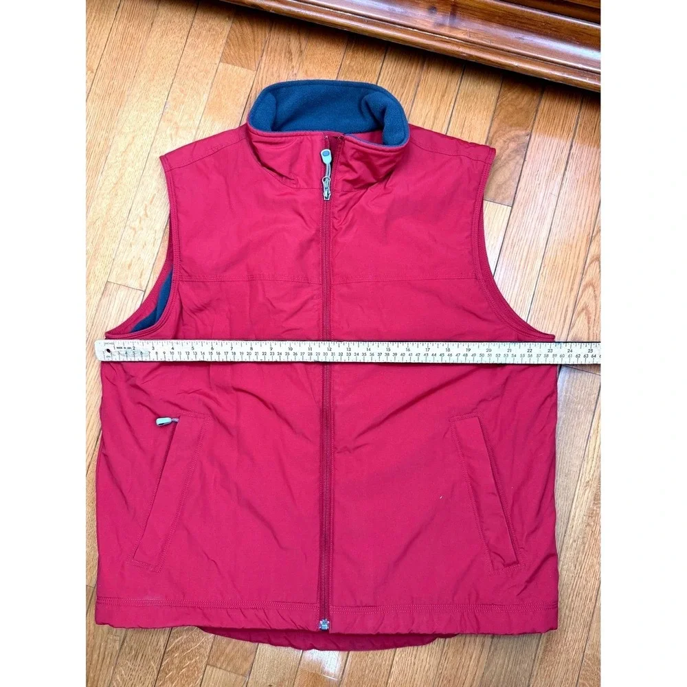 LL‎ Bean Mens Large Red Fleece Lined Warm-Up Vest Nylon Shell Full Zip 0BDR4